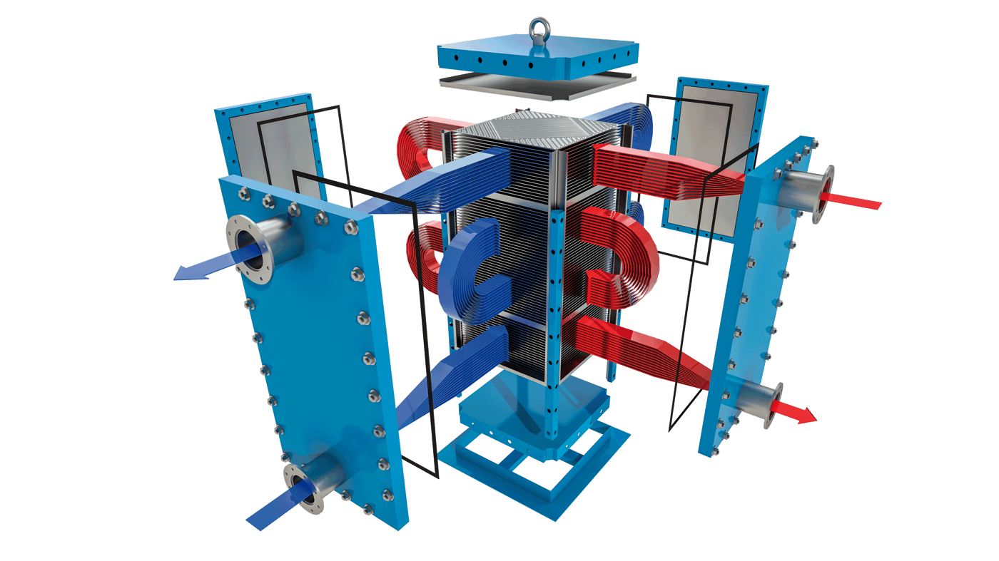 Welded block heat exchanger Novusbloc cross section